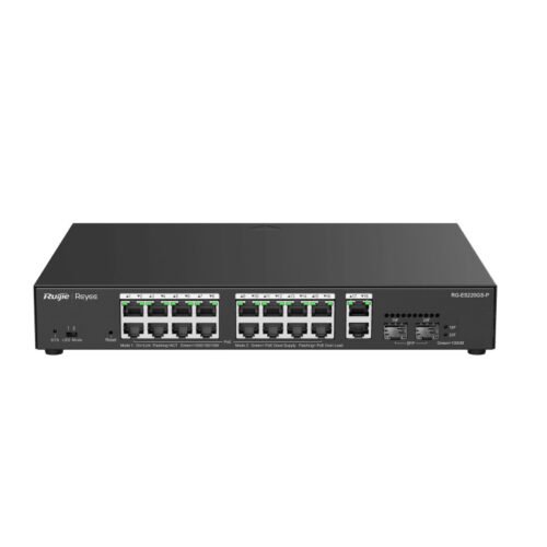 Switch PoE+ de 20 puertos (16 PoE+, 2 Gigabit y 2 SFP) administrado desde la nube Reyee RG-ES220GS-P