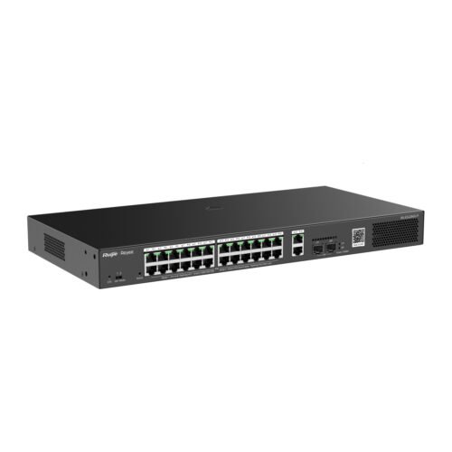 Switch PoE+ de 28 puertos (24 PoE+, 2 Gigabit y 2 SFP) administrado desde la nube Reyee RG-ES228GS-P